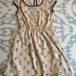 Xhilaration Cream and Black Siamese Cat Dress with Capped Sleeves